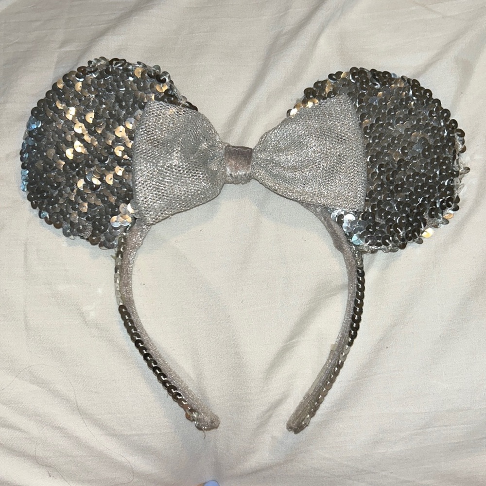 Silver sequin and velvet Minnie Mouse ears - adult size Disney Halloween
